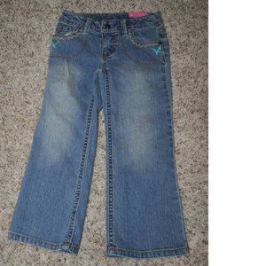 Girls Jeans 4 Blue Adjustable Waist Faded Denim Embroidered Pockets Sonoma